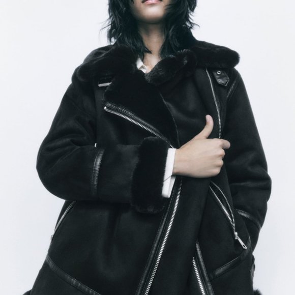 ZARA FAUX SUEDE DOUBLE FACED LONG JACKET - Picture 3 of 4